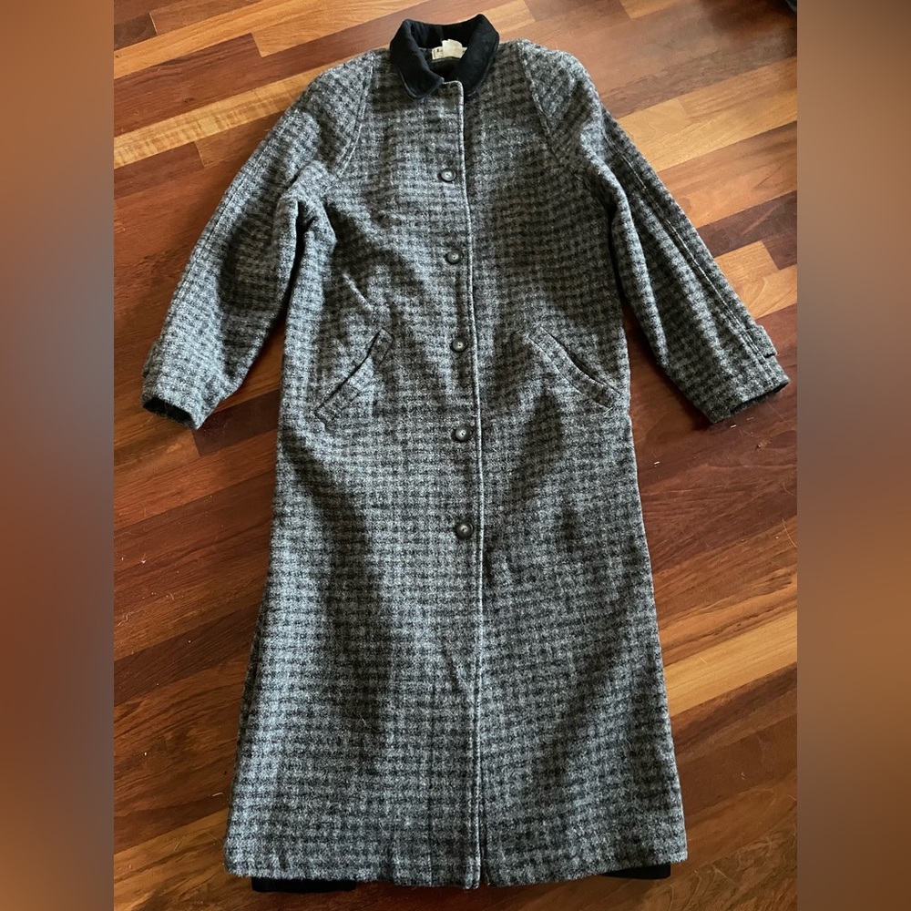 RARE LLbean long wool tweed coat M